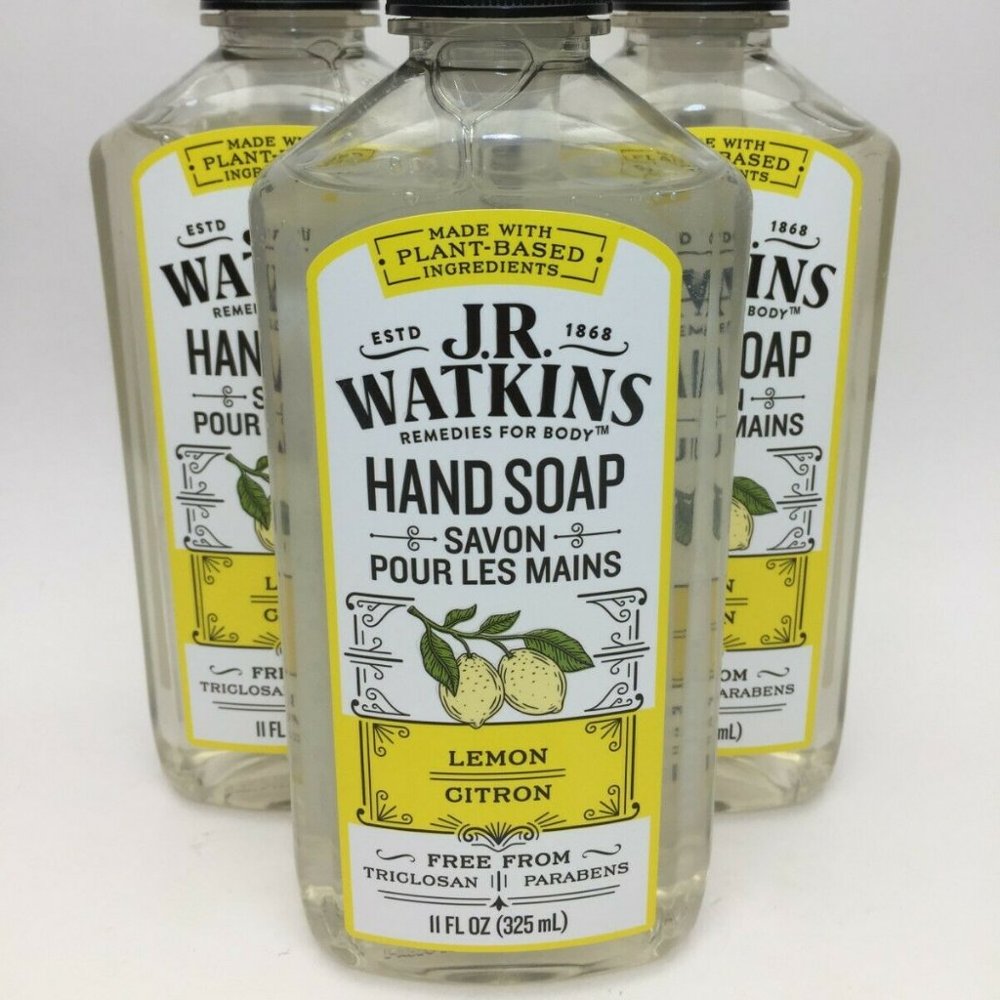 Bathroom Kitchen Hand Soap Lemon Scent Plant-Based JR Watkins 3pk 11oz C52